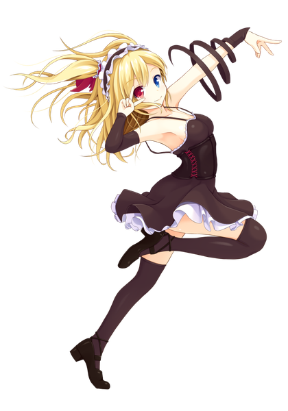 Anime picture 700x1000 with boku wa tomodachi ga sukunai hasegawa kobato iwamoto sora single long hair tall image looking at viewer blonde hair full body loli two side up heterochromia transparent background lolita fashion girl thighhighs dress black thighhighs detached sleeves lolita hairband