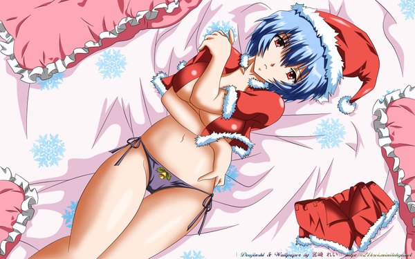 Anime picture 1920x1200 with neon genesis evangelion gainax ayanami rei highres light erotic wide image christmas underwear panties