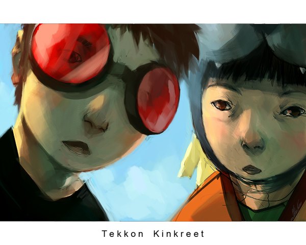 Anime picture 1280x1024 with tekkon kinkreet shiro kuro tobiee short hair brown hair brown eyes sky cloud (clouds) boy sunglasses child (children)