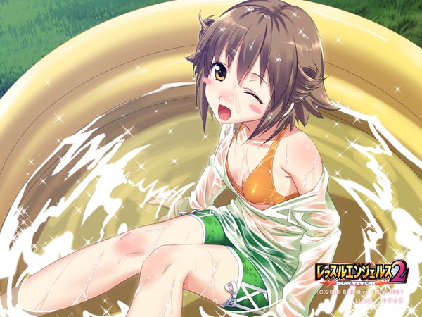 Anime picture 1600x1200 with wrestle angels yasuyuki light erotic wallpaper wet clothes enomoto aya
