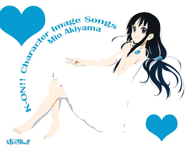 Anime picture 1280x1024 with k-on! kyoto animation akiyama mio saitoyu00 single long hair blue eyes black hair barefoot tattoo girl dress heart white dress sundress