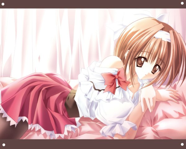 Anime picture 1280x1024 with tinker bell single looking at viewer short hair brown hair brown eyes lying girl skirt tagme