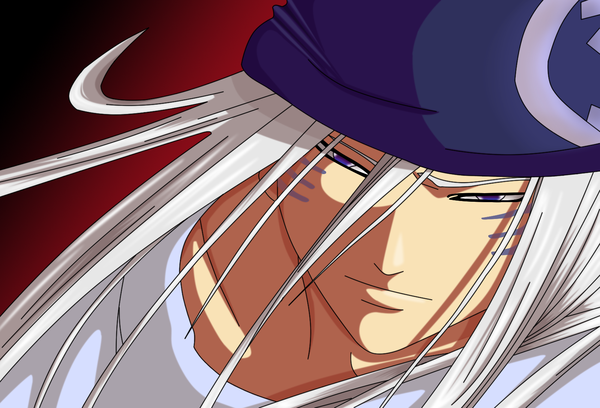 Anime picture 1600x1090 with flowerinhell single long hair looking at viewer purple eyes white hair face red background boy hat