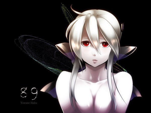 Anime picture 1600x1200 with vocaloid yowane haku caffein single long hair red eyes bare shoulders silver hair girl