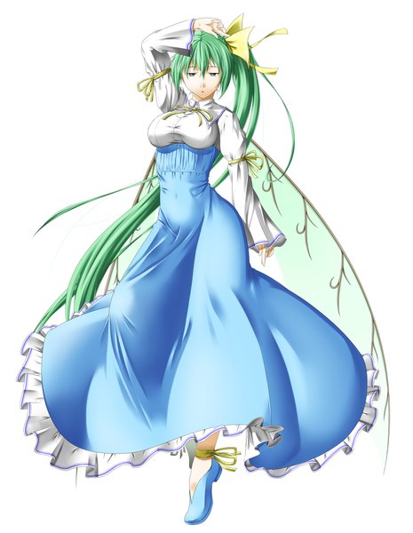 Anime picture 1550x2000 with touhou daiyousei niwatazumi single long hair tall image blue eyes simple background white background green hair girl dress wings