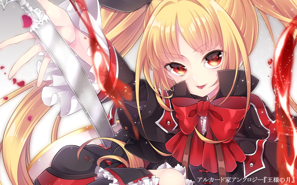 Anime picture 800x500 with blazblue rachel alucard takamiya ren single long hair looking at viewer blonde hair red eyes twintails girl dress bowtie blood
