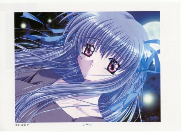 Anime picture 1755x1272 with air key (studio) single long hair looking at viewer highres purple hair pink eyes face girl ribbon (ribbons) hair ribbon