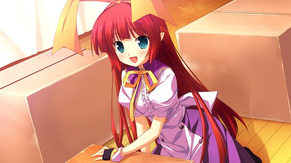Anime picture 1280x720 with tiny dungeon (game) rosebleu von term long hair open mouth blue eyes wide image game cg red hair girl