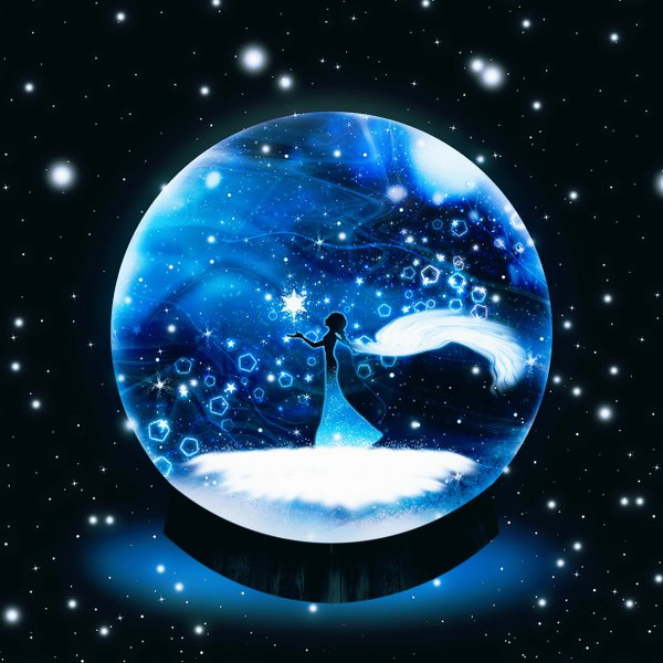 Anime picture 1234x1234 with frozen (disney) disney elsa (frozen) harada miyuki single long hair standing braid (braids) arm up outstretched arm magic single braid black background snowing silhouette girl dress snowflake (snowflakes) blue dress