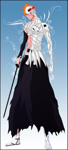 Anime picture 925x2040 with bleach studio pierrot kurosaki ichigo azley single tall image short hair brown eyes traditional clothes japanese clothes orange hair coloring muscle bone (bones) boy weapon sword belt kimono katana