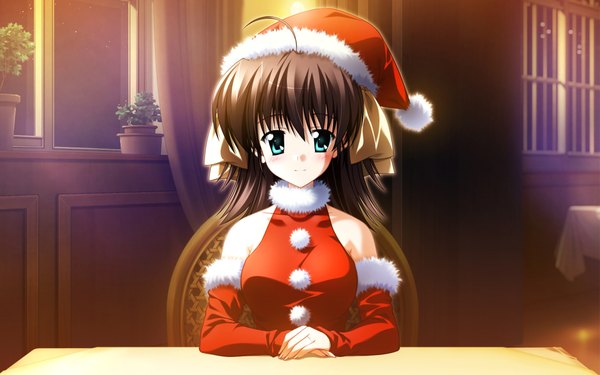 Anime picture 1920x1200 with ef shaft (studio) nanao naru highres wide image fur trim christmas fur santa claus costume