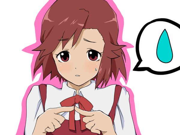 Anime picture 1024x768 with kannagi aoba tsugumi ryokucha short hair red eyes red hair sweat uniform school uniform