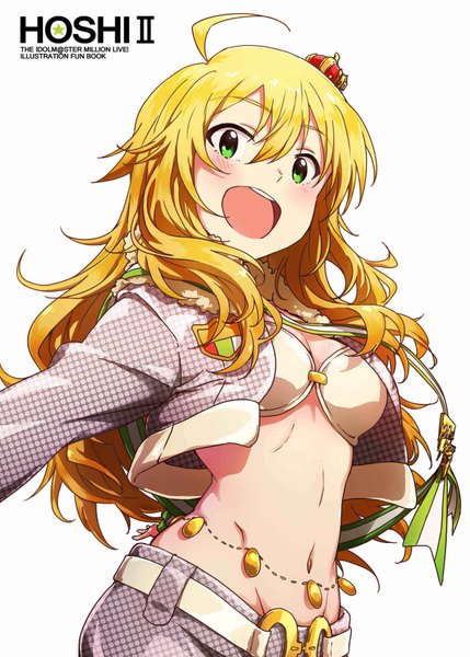 Anime picture 2590x3624 with idolmaster idolmaster million live! hoshii miki ayano yuu (sonma 1426) single long hair tall image looking at viewer blush fringe highres breasts open mouth light erotic simple background blonde hair hair between eyes white background green eyes ahoge