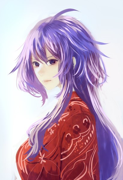 Anime picture 975x1430 with original bounin single long hair tall image looking at viewer breasts purple eyes purple hair ahoge girl