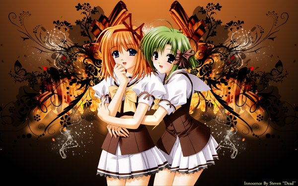 Anime picture 1920x1200 with shuffle! fuyou kaede shigure asa highres wide image green hair girl uniform school uniform serafuku