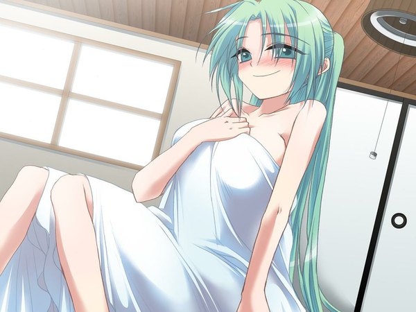 Anime picture 1024x768 with higurashi no naku koro ni studio deen sonozaki mion blush light erotic smile fujitaka akasora