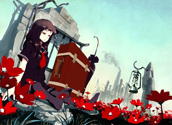 Anime picture 1080x786 with scenic uniform flower (flowers) tagme