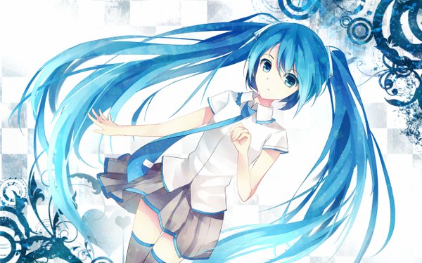 Anime picture 1280x800 with vocaloid hatsune miku bison cangshu single long hair blue eyes wide image twintails blue hair very long hair wallpaper girl thighhighs skirt miniskirt necktie
