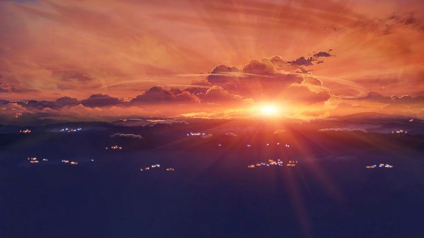 Anime picture 1280x720 with original hatsuame syoka wide image sky cloud (clouds) evening sunset horizon landscape sun