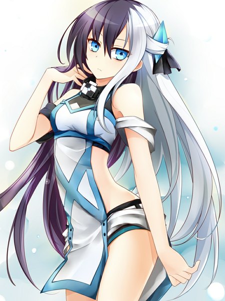 Anime picture 768x1024 with original norah bright red-eyes macadamiachoco single long hair tall image looking at viewer blue eyes black hair white hair multicolored hair two-tone hair girl dress