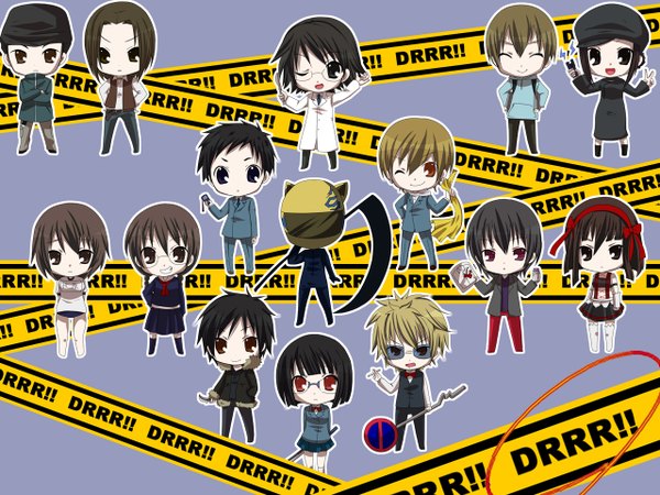 Anime picture 1280x960 with durarara!! brains base (studio) orihara izaya heiwajima shizuo sonohara anri kida masaomi ryuugamine mikado celty sturluson