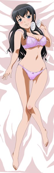 Anime picture 1417x4535 with ore no imouto ga konna ni kawaii wake ga nai makishima saori nanashi noiji long hair tall image blush breasts blue eyes light erotic black hair underwear only dakimakura (medium) girl underwear panties glasses lingerie bra purple panties purple bra