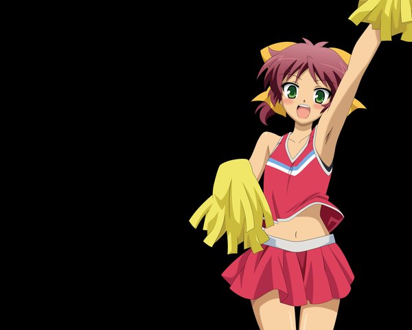 Anime picture 4375x3500 with baka to test to shoukanjuu silver link shimada minami single blush highres short hair open mouth green eyes absurdres red hair armpit (armpits) black background cheerleader girl skirt