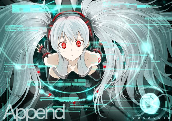 Anime picture 2480x1748 with vocaloid vocaloid append hatsune miku hatsune miku (append) highres red eyes twintails white hair girl