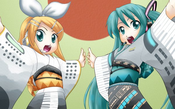 Anime picture 1920x1200 with vocaloid hatsune miku kagamine rin highres wide image girl