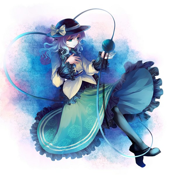 Anime picture 1000x1000 with touhou komeiji koishi awa toka single long hair green eyes looking away purple hair girl thighhighs skirt black thighhighs hat frills hat ribbon green skirt eyeball