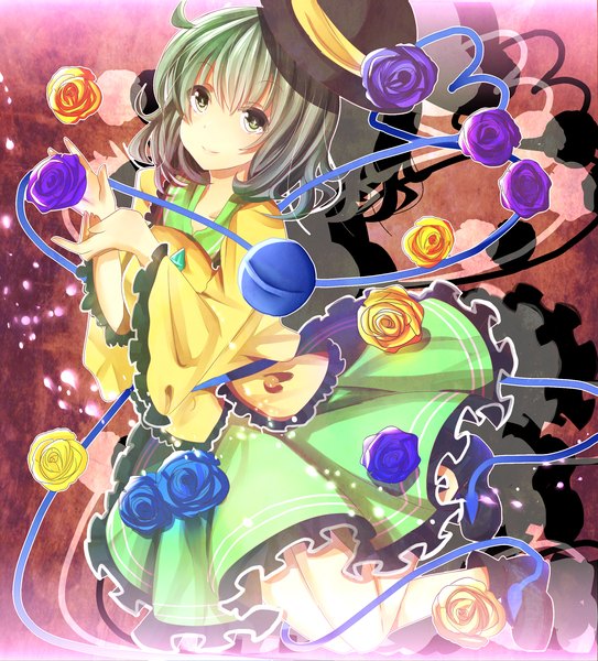 Anime picture 2300x2540 with touhou komeiji koishi koyuri shouyu tall image highres short hair green eyes green hair girl dress flower (flowers) hat