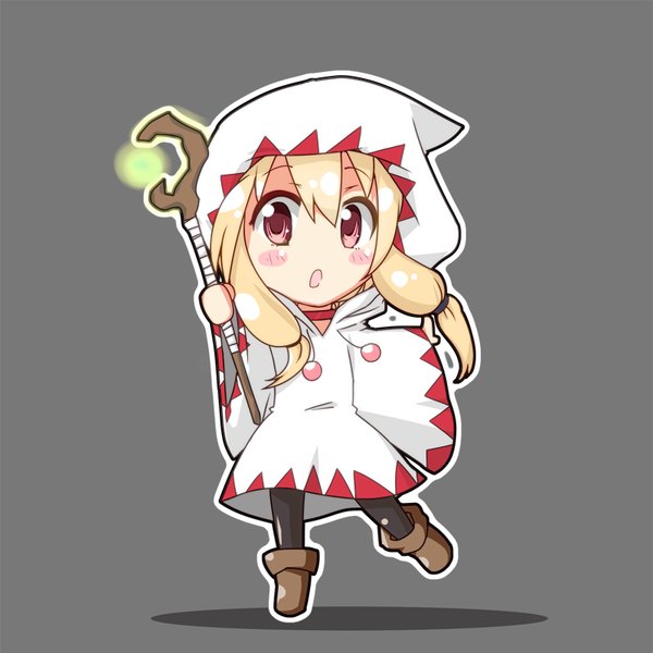 Anime picture 800x800 with final fantasy final fantasy tactics square enix white mage nihonbato single long hair blush fringe open mouth blonde hair simple background hair between eyes twintails full body pink eyes grey background wide sleeves :o shadow