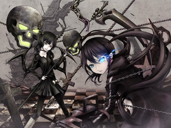 Anime picture 1600x1200 with black rock shooter black rock shooter (character) dead master maazyu gun scythe
