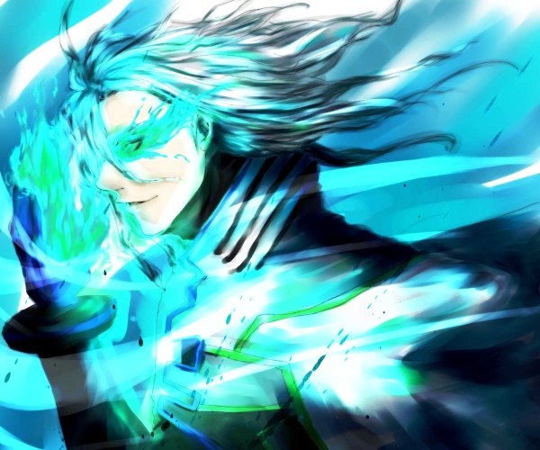 Anime picture 1200x1000 with tiger & bunny sunrise (studio) yuri petrov lunatic (tiger & bunny) single long hair white hair glowing glowing eye (eyes) boy gloves cloak fire