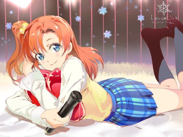 Anime picture 1000x750 with love live! school idol project sunrise (studio) love live! kousaka honoka 119 single long hair looking at viewer blush blue eyes smile orange hair one side up girl skirt uniform school uniform shirt socks black socks