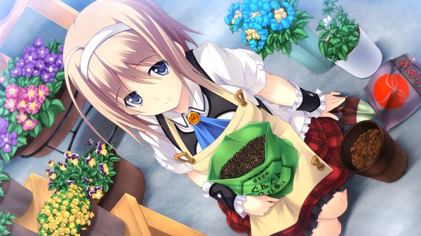 Anime picture 1920x1080 with anata no koto o suki to iwasete konoha nao single long hair highres blue eyes blonde hair wide image game cg girl uniform flower (flowers) school uniform hairband