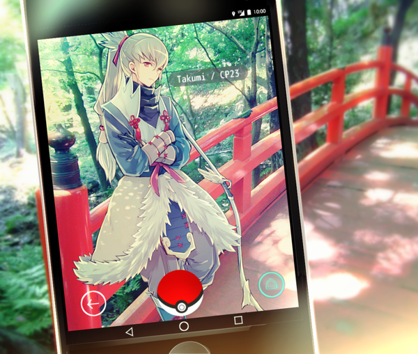 Anime picture 944x800 with pokemon fire emblem pokemon (game) fire emblem fates pokemon go nintendo takumi (fire emblem if) miyuki ruria single long hair red eyes standing bent knee (knees) ponytail traditional clothes grey hair crossed arms parody architecture photo background
