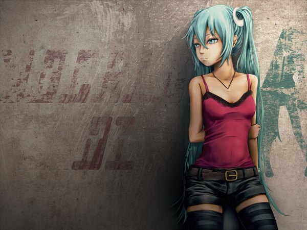 Anime picture 1671x1254 with vocaloid hatsune miku green eyes green hair girl