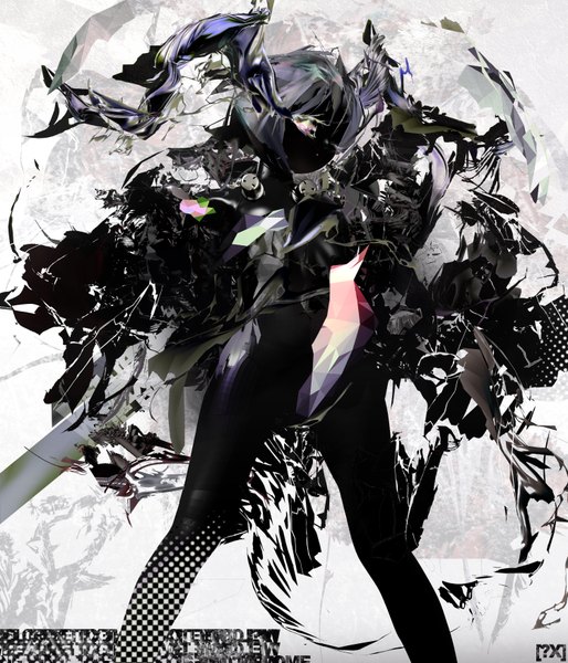 Anime picture 3000x3500 with original nedlog single tall image highres short hair black hair mechanical parts girl weapon bodysuit
