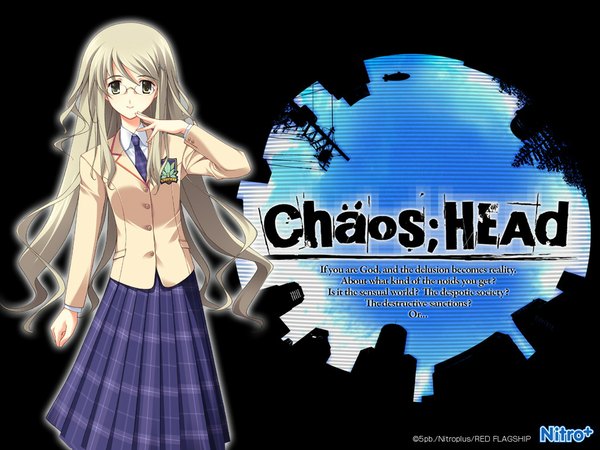 Anime picture 1024x768 with chaos;head kusonoki yua long hair blonde hair smile glasses serafuku