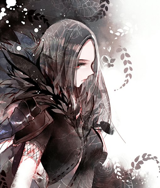 Anime picture 800x942 with blade & soul jin seo yeon mimosa single long hair tall image black hair looking away from above lips eyeshadow girl shoulder pads
