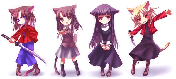 Anime picture 1400x634 with kara no kyoukai type-moon wide image cat girl girl