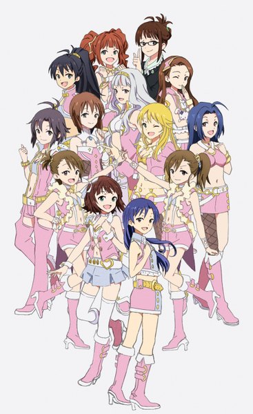 Anime picture 900x1470 with idolmaster hoshii miki kisaragi chihaya amami haruka ganaha hibiki shijou takane minase iori kikuchi makoto hagiwara yukiho miura azusa takatsuki yayoi akizuki ritsuko futami mami futami ami suya (suya000) long hair tall image looking at viewer fringe short hair