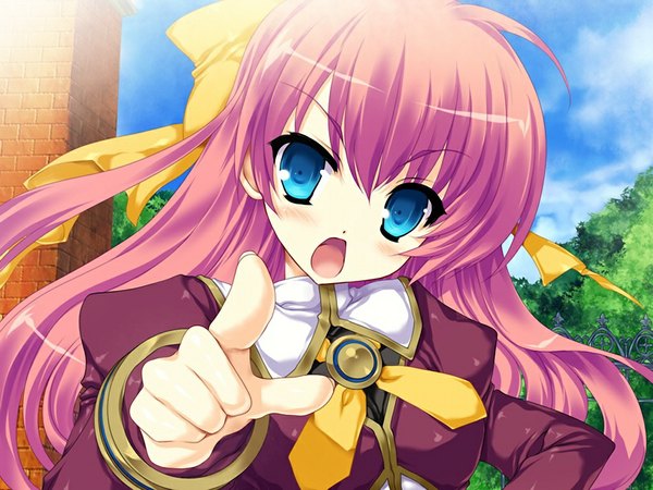 Anime picture 1024x768 with walpurgis (game) open mouth blue eyes pink hair game cg loli girl