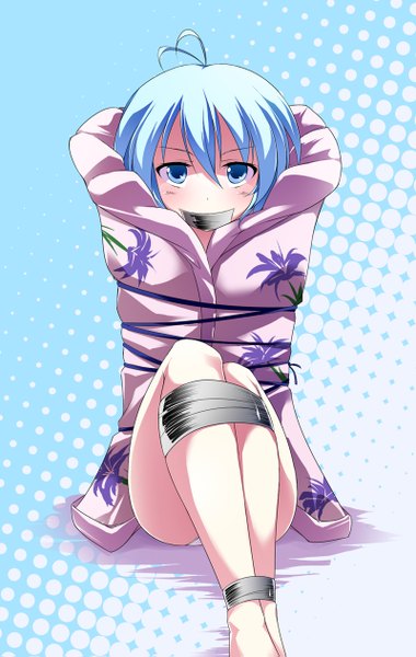 Anime picture 800x1263 with denpa onna to seishun otoko shaft (studio) touwa erio maullarmaullar single long hair tall image looking at viewer blush blue eyes light erotic blue hair bondage girl tape