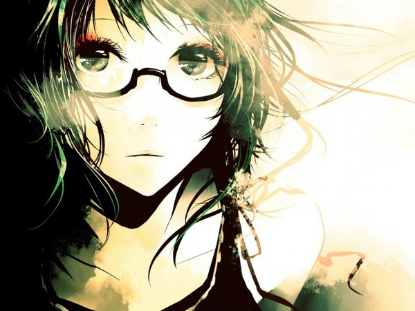 Anime picture 1024x768 with vocaloid gumi dlei single looking at viewer short hair green eyes green hair face cute girl glasses