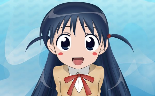 Anime picture 1920x1200 with school rumble tsukamoto tenma single long hair looking at viewer blush fringe highres open mouth blue eyes wide image twintails upper body wallpaper short twintails happy blue background vector blush stickers girl