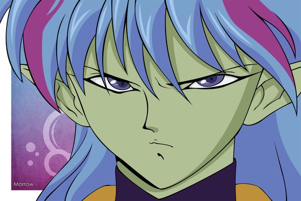 Anime picture 2000x1334 with bishoujo senshi sailor moon toei animation ail morrow single long hair highres purple eyes pointy ears two-tone hair close-up vector >:( green skin boy