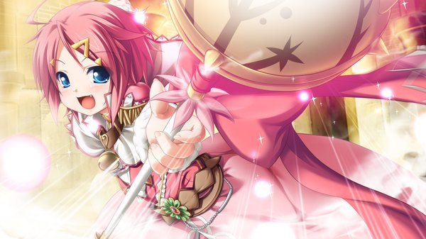 Anime picture 1024x576 with kamidori alchemy meister short hair open mouth blue eyes wide image pink hair game cg loli girl