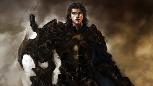 Anime picture 1200x675 with tagme (artist) single black hair wide image boy sword armor